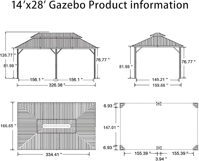 PURPLE LEAF 14' X 28' Outdoor Hardtop Gazebo Patio Wide Aluminum Frame Galvanized Steel Double Roof with Heavy Duty Netting and Curtains for Permanent Hard Top Pavilion Screen Khaki
