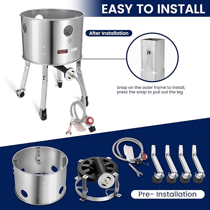 ARC 40QT Stainless Steel Stockpot With 200,000BTU Propane Burner, Seafood Boil Pot and Burner with Basket and Steamer Rack, Cookware for Crawfish Crab Shrimp Lobster Boil, Turkey Fryer, Tamale Steamer