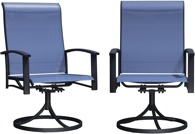 Patio Swivel Chairs Set of 2, Outdoor Swivel Chairs with Armrest, High Back Patio Chair with Metal Frame, All-Weather Outdoor Dining Chair for Deck, Porch and Lawn, Blue