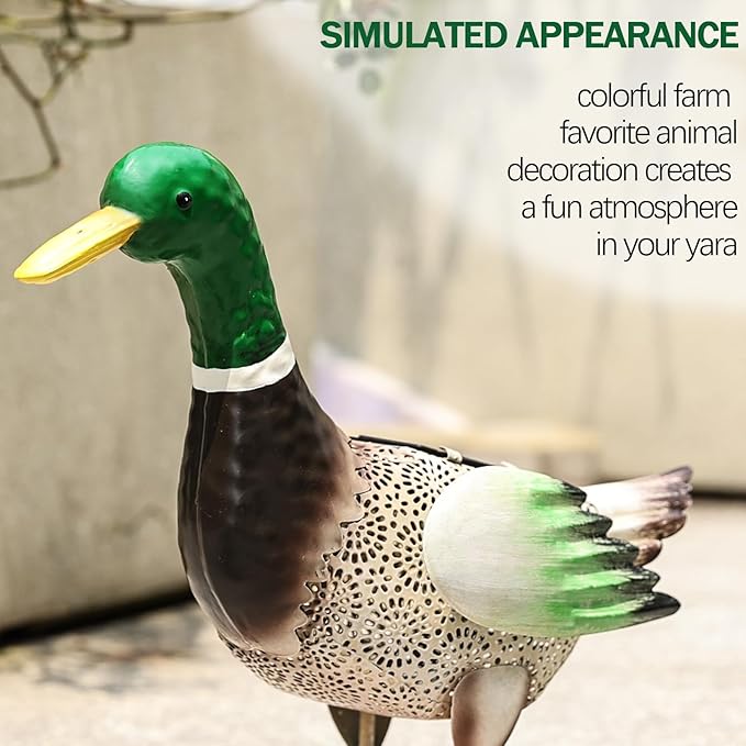 Solar Ducks Outdoor Statue ,Metal Duck Garden Decor ,Lawn Animal Statue Mallard Duck Art ,Gifts for Mallard Duck Lovers