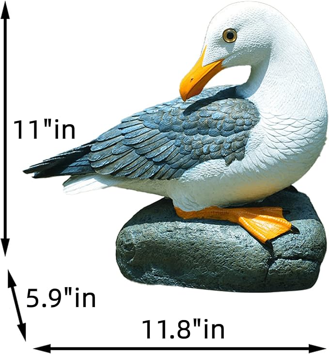 Real Seagull Outdoor Sculpture,Garden Funny Bird Statue,Beach Statue,Resin Animal Seabird Ornaments,Coastal Beach Decor for Outdoor Table Decor for Garden,Terrace,Lawn,Yard