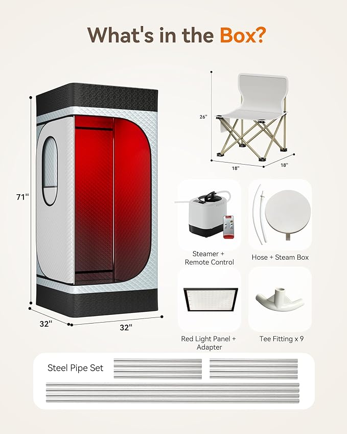 Portable Infrared Sauna Box for Home with 3L 1200W Steamer, Big Folding Chair, 99 Mins Timer, 9 Levels, Noerishia Steam Sauna Tent with 660nm + 850nm Red Light Therapy, for Home Spa Detoxification
