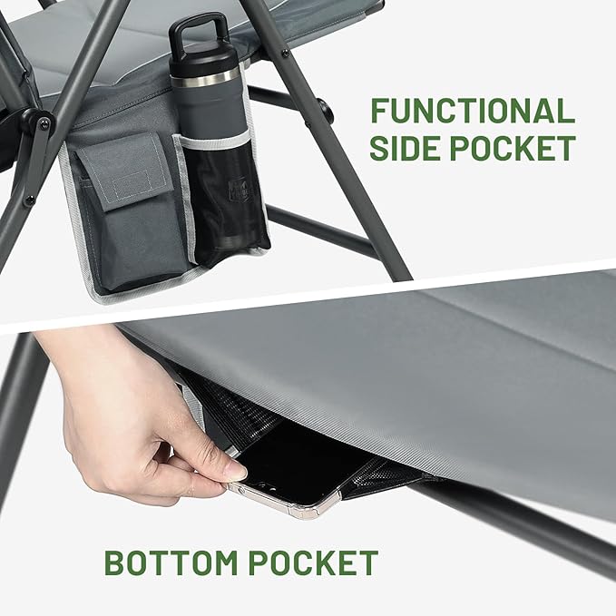 TIMBER RIDGE Oversized Folding Rocking Camping Chair, Padded Outdoor Rocker with High Back, Portable Outdoor Chair for Patio, Garden, Lawn, Supports up to 400 lbs, Grey, 2 Pack