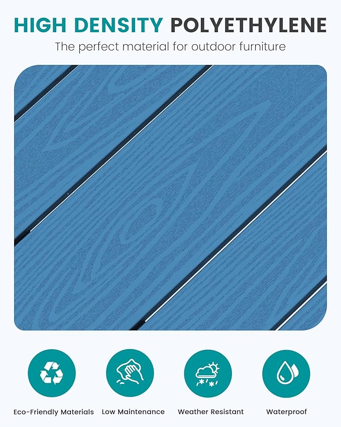 SERWALL Outdoor Bar Table and Chairs Set, Adirondack Bar Chairs Set of 2 and Bar Height Table, All Weather HDPE Outdoor Patio Bar Set, Outdoor Furniture for Outside, Poolside, Backyard, Garden, Blue