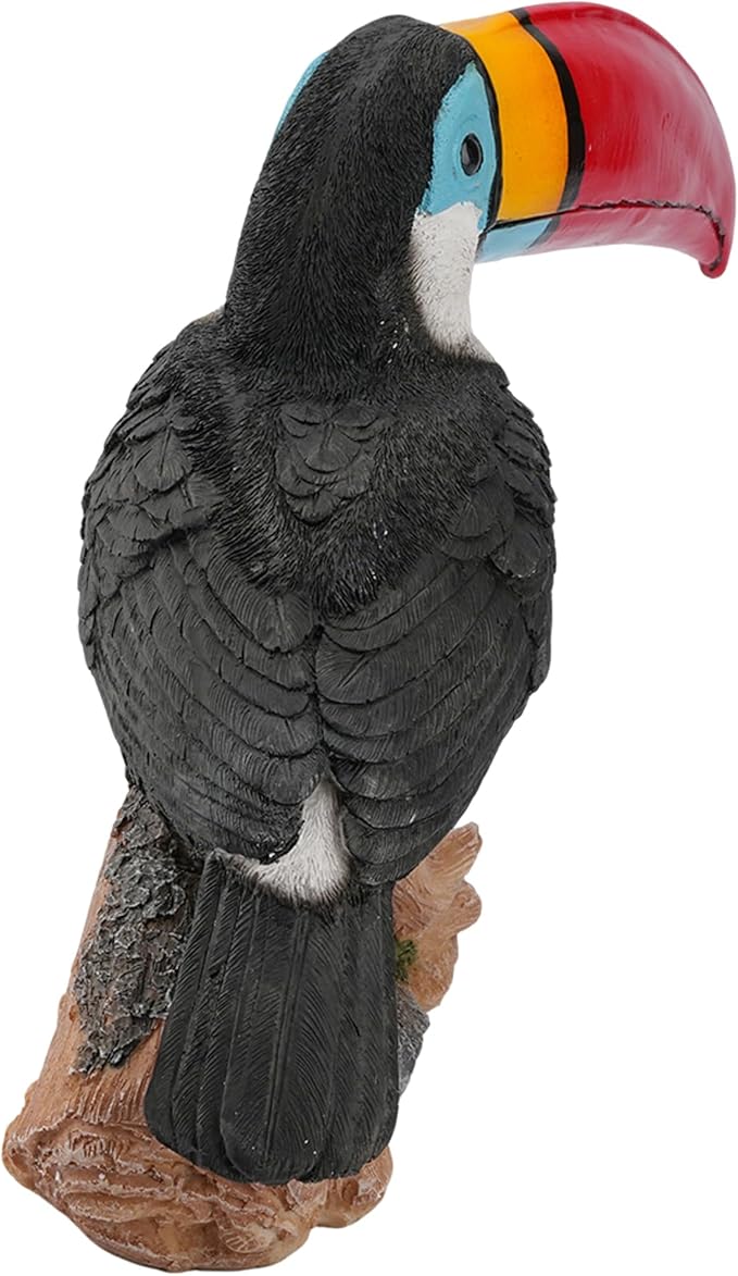 Elenon Toucan on Stump Garden Statue Decorative, Adorable Flower Bed 11 inch High Lifelike Bird Animal Outdoor Decor, Funny Yard Patio Art Sculptures Table Ornament, Red Mouth