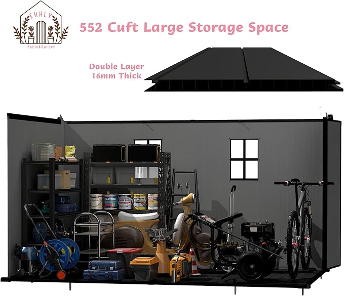 7.4x9.3 FT Resin Outdoor Storage Shed Large, 552 Cuft Garden Tool Sheds & Outdoor Storage Plastic Shed with Floor, 8FT Tall Backyard Lawn Mower Storage Shed with Side Window, Cemented Grey