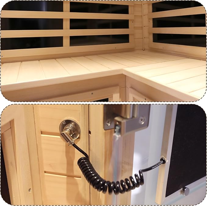2-3 Person Infrared Sauna, 0-5mg Low EMF Infrared Saunas for Home, Indoor Home Sauna Spa, Hemlock Wooden Corner Sauna Room, Bluetooth Speakers, Chromotherapy Lights