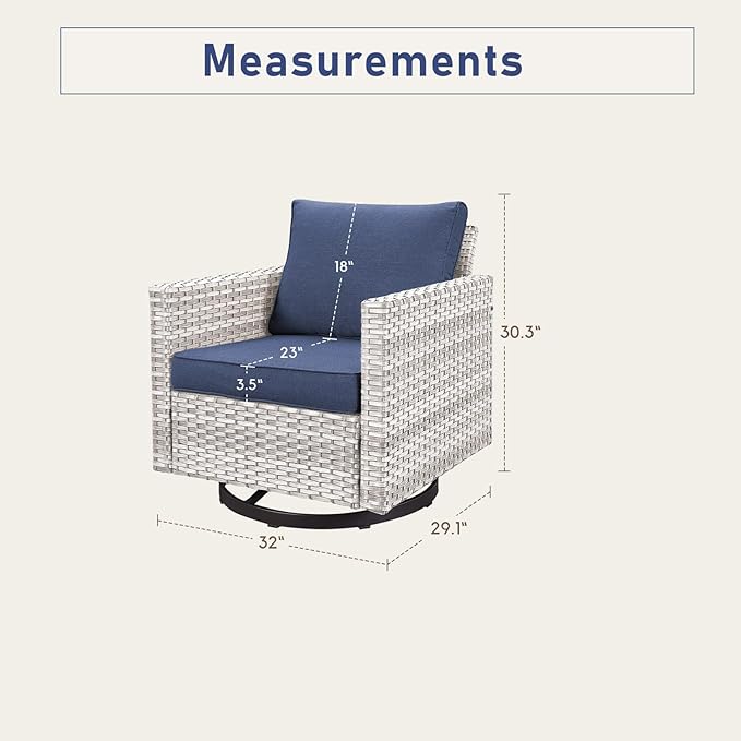 Luxury Outdoor Swivel Rocker Patio Chairs Set of 2, Swivel Patio Chairs for Porch, Yard, Deck, Poolside, LightGrey/Blue