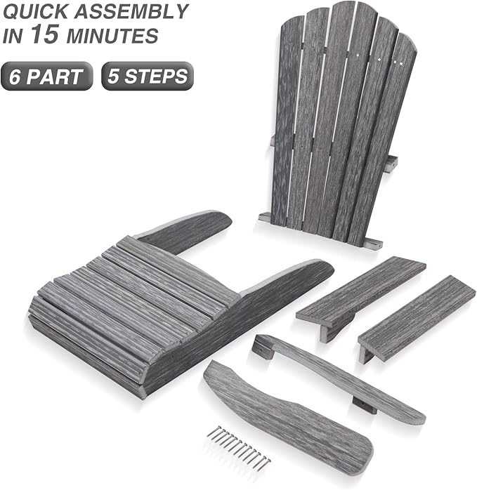 Adirondack Chair Set of 4, Outdoor Oversized Patio Chair Poly Lumber Weather Resistant & Durable Fire Pits Chair for Poolside,Lawn and Garden,350lbs Weight Capacity (Grey)