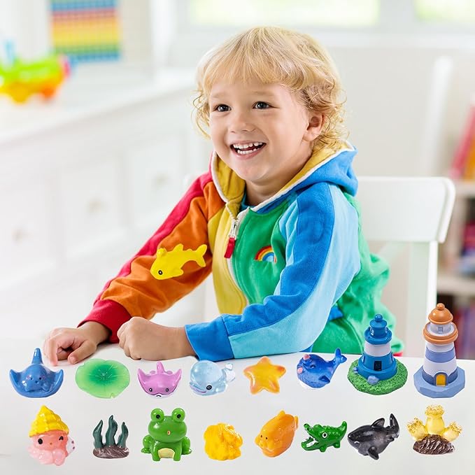 56pcs Mini Ocean Resin Animals Tiny Sea Animals Figurines Marine Miniature Plastic Animals Aquarium Ornaments Decorations for DIY Fish Tank Potted Micro Fairy Garden Dollhouse