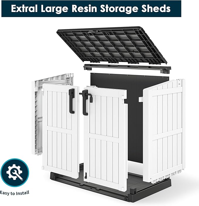 Light Gray Outdoor Resin Storage Shed 36 Cu. Ft. Garden Horizontal Storage Extra Large Capacity Weather Resistant Storage Box, Lockable Resin Waterproof Shed for Garbage Cans, Garden Tools