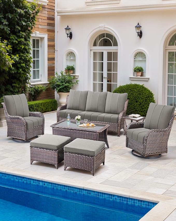 Luxury 24x24x6 Inch Kitty Outdoor Cushions for 5 Peice Patio Furniture Set - Set of 5 Water-Resistant Pillow for Dining Rocking Swivel Chairs Loveseat Couch Sectional Sofa - Grey