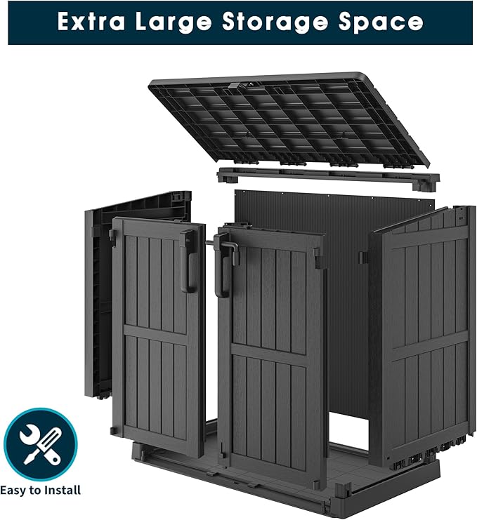 Light Gray Outdoor Resin Storage Shed 36 Cu. Ft. Garden Horizontal Storage Extra Large Capacity Weather Resistant Storage Box, Lockable Resin Waterproof Shed for Garbage Cans, Garden Tools