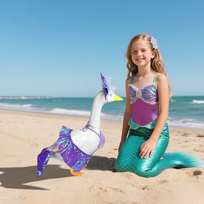 Mermaid Goose Outfit, 23-inch Halloween Porch Goose Outfit. Cute Goose Clothes for Cement Goose Statue Decor
