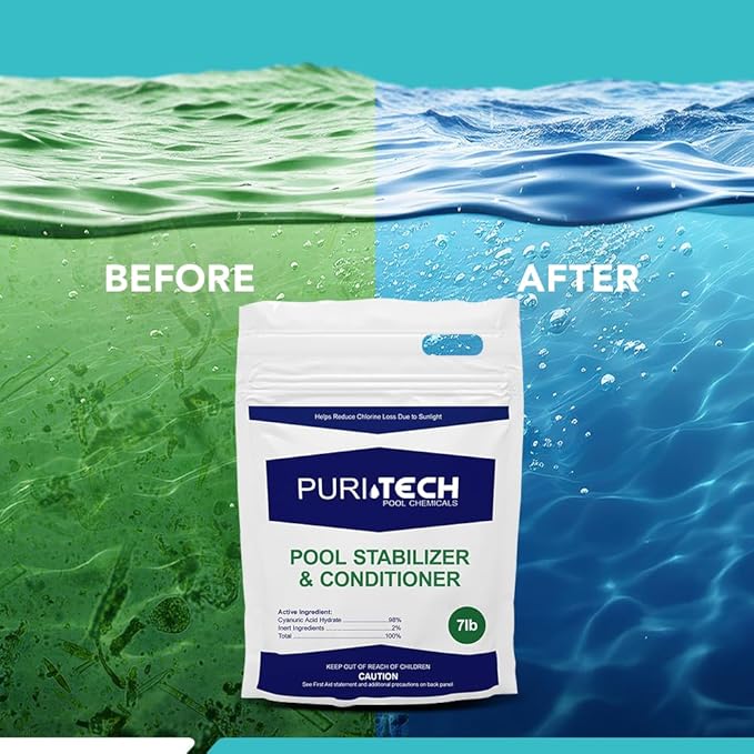 Puri Tech Pool Stabilizer and Conditioner Chlorine Tablet 7 lbs - Chlorine Stabilizer - 100% Cyanuric Acid - Enhance Chlorine Efficiency and Extend Pool Life