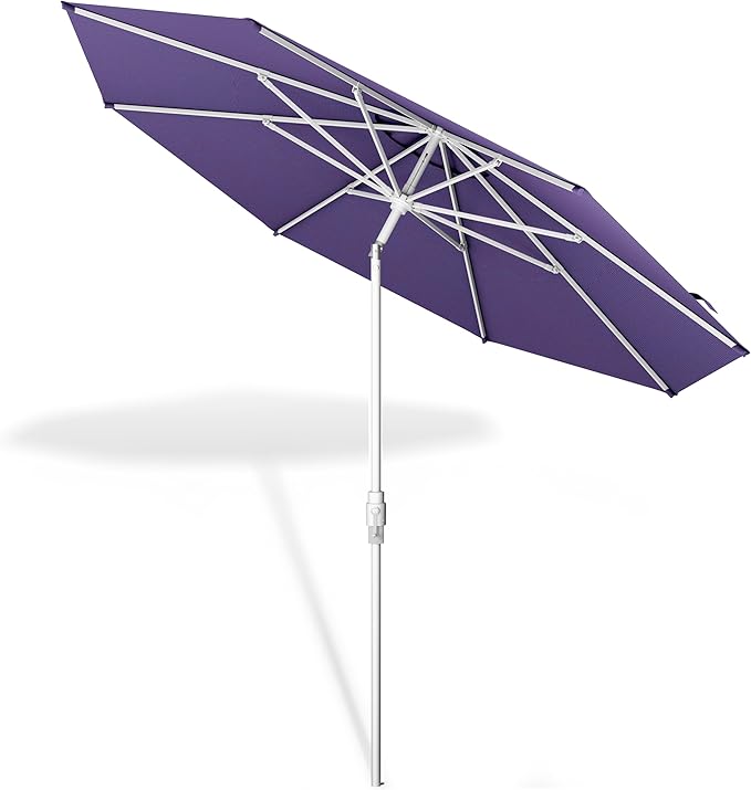 Midtown Umbrellas The Swilt 8 Feet Patio Umbrella in Sunbrella Bengali Purple Acrylic Fabric - Fiberglass Ribs, Auto-Tilt Aluminum Frame For Backyard, Deck, Garden, Pool - White Pole