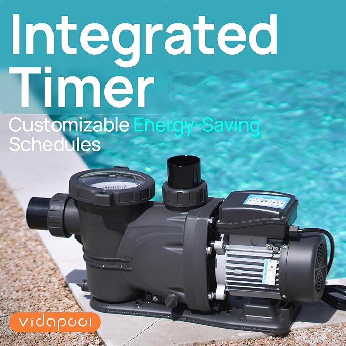 In/Above Ground Pool Pump, Self Primming High Flow (with Timer, 1HP, 5860 GPH, 115V)