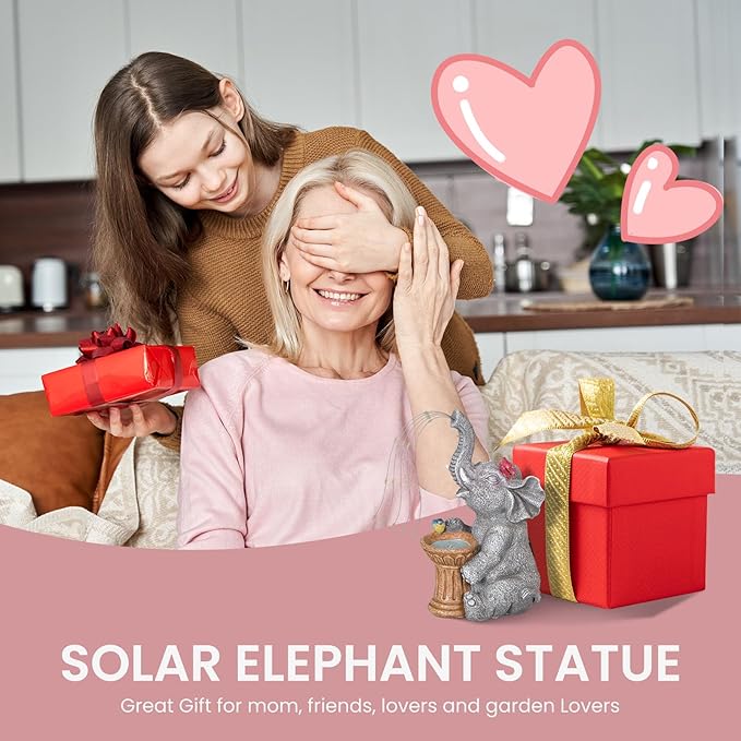 Elephant Statue Garden Decor- Outdoor Decoration with Solar Powered LED Lights, Birthday Gifts for Women, Garden Gifts for Mom, Decorations for Courtyard, Patio, Lawn, Yard