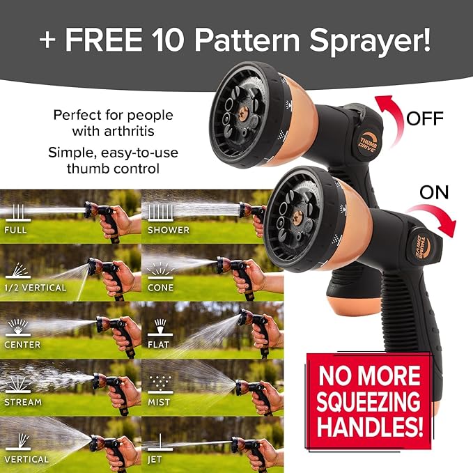 Pocket Hose Copper Bullet Expandable Garden Hose 50 FT w/10 Pattern Thumb Spray Nozzle AS SEEN ON TV 650psi 3/4 in Patented Lead-Free Ultra-Lightweight Solid Copper Anodized Aluminum Fittings No-Kink