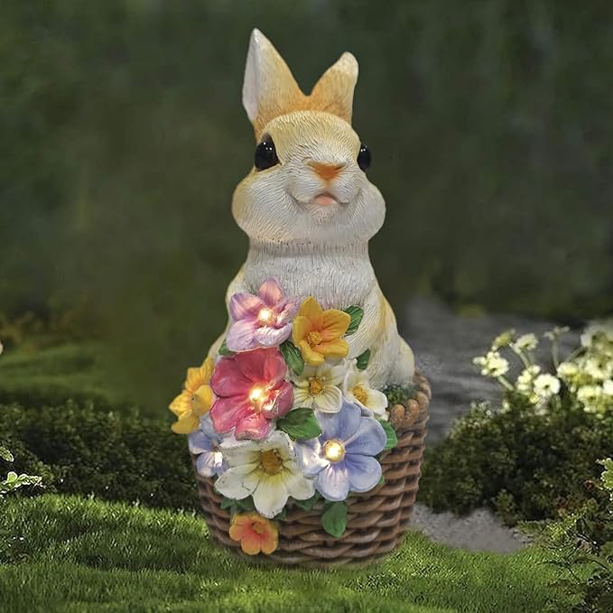 Solar Garden Statue LED Outdoor Garden Decor Funny Animal Sculpture for Yard Patio Lawn Weatherproof Resin Birthday Art Gift(Rabbit)