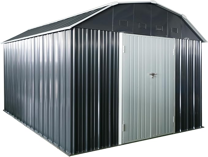 Ball & Cast 10x12FT Outdoor Storage Shed,Large Metal Tool Sheds with Locking Double Doors,Garden Tool House W/Arch Roof & Ventilation Slots,for Backyard Garden Patio Lawn,Black
