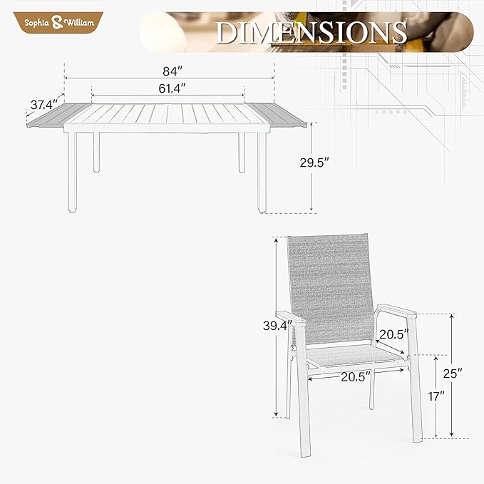 Sophia & William Patio Dining Set 9 Pieces, 8 Aluminium Patio Dining Chairs with 1 Extendable Dining Table for 6-8 Person, Patio Table and Chairs for Outdoor Lawn (Blue)