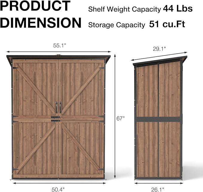 Outdoor Storage Shed with Floor, Waterproof Storage Cabinet with Metal Frame, Adjustable Shelves, Garden Shed for Backyard Garden Patio Lawn - Dark Brown