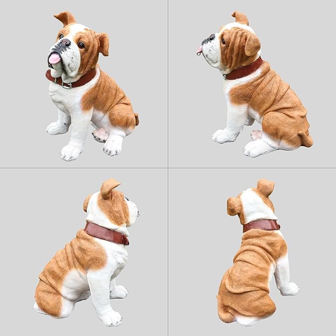 English Bulldog Statue Outdoor Decorations – Outdoor Dog Statue Fawn English Bulldog with Replaceable Solar Light & Welcome Sign for Porch Décor
