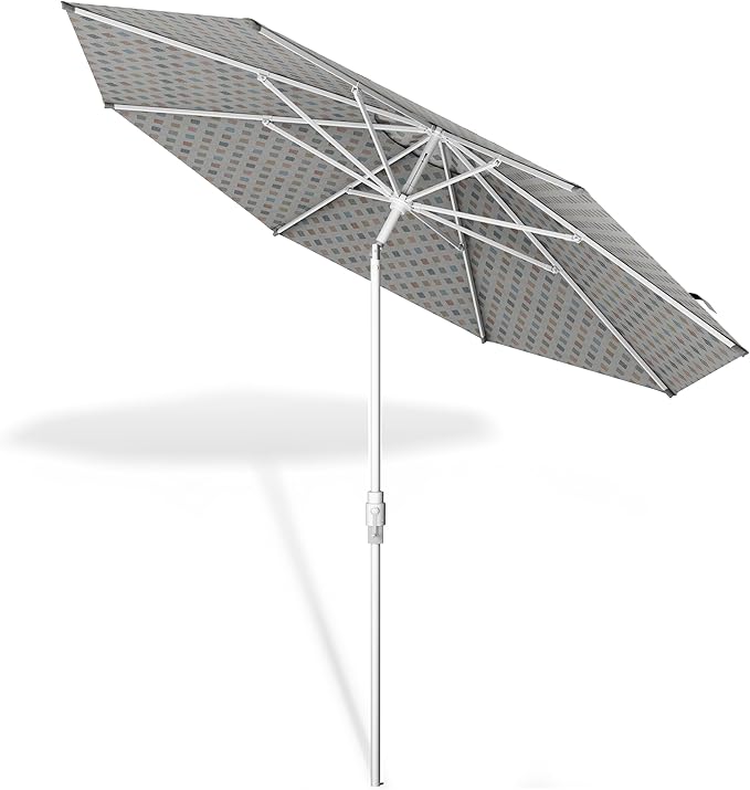 Midtown Umbrellas The Swilt 10 Feet Patio Umbrella in Sunbrella Infused Gem Acrylic Fabric - Fiberglass Ribs, Auto-Tilt Aluminum Frame For Backyard, Deck, Garden, Pool - White Pole
