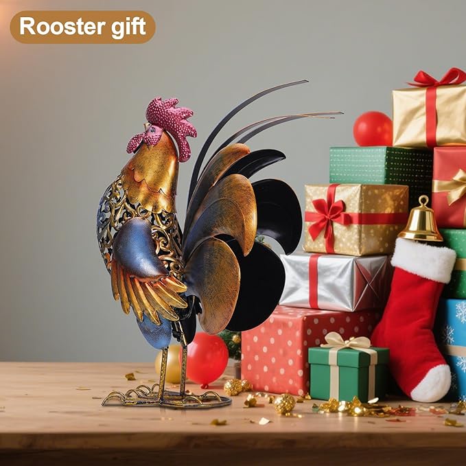 Rooster Garden Statues,Vintage Chicken Statue for Outdoor Decor, Regal Mighty Metal Rooster,Perfect Handmade Gift for Housewarming, Frinds, Garden Lover