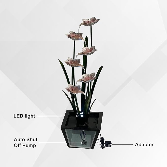 XBrand Metal Sculptural Multi-Tiered Flower Water Fountain, w/LED Lights, Multicolored, 39" Tall
