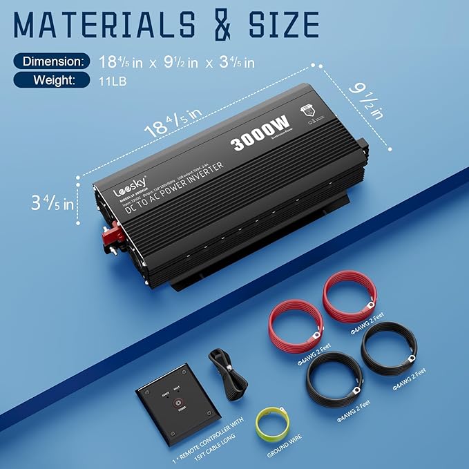 3000 Watt Power Inverter 3000W 12V DC to 110V 120V AC Inverter for Car Outdoor Solar Power Home RV Truck Compatible with Lithium Battery UL Fuses AC Terminal Block 40A USB Port Remote Control LEESKY