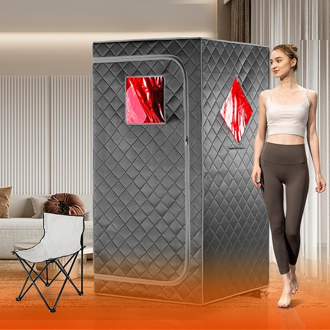 Full Size Portable Personal Infrared Sauna for Home, Personal Home Spa Tent with Remote Control, Heating Foot Pad, Foldable Reinforced Chair (Grey, L33.8 x W 33.8" x H 66.5"