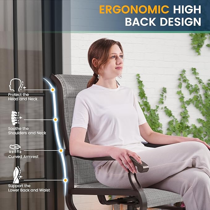 Amopatio Padded Patio Swivel Chairs Set of 6, Outdoor Dining Chairs with Ultra Soft Textilene High Back Seat & Metal Rocker Frame, for Backyard Deck Lawn Garden, Light Gray