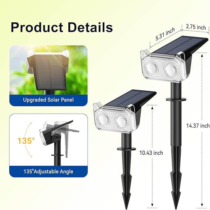 LETMY Solar Spot Lights Outdoor Waterproof with Bigger LED, 6 Pack Auto ON/OFF 135°Adjustable Solar Lights Outdoor, 2-in-1 Wall Lights & 2 Modes Landscape Spotlights for Tree Yard Pathway Garden Decor