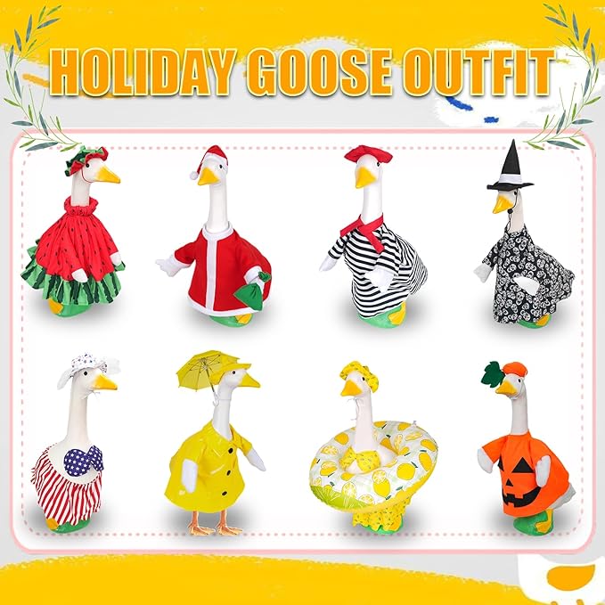 8 Sets Seasonal Holiday Porch Goose Outfits Summer Outfits Fall Halloween Christmas Birthday All Seasons Garden Goose Clothes for 23" Cement Statue Lawn Patio Outdoor Decoration(Classic Style)