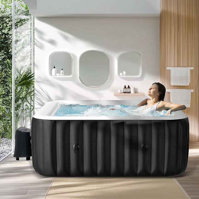 NAIZEA Inflatable Hot Tub - Outdoor Hot Tubs 4 to 6 Person, Portable Blow Up Spa Square Portable Hot Tub, 130 Soothing Bubble Air Jets, Cover, 2 Filter, 240 Gallon,73x73x25 in