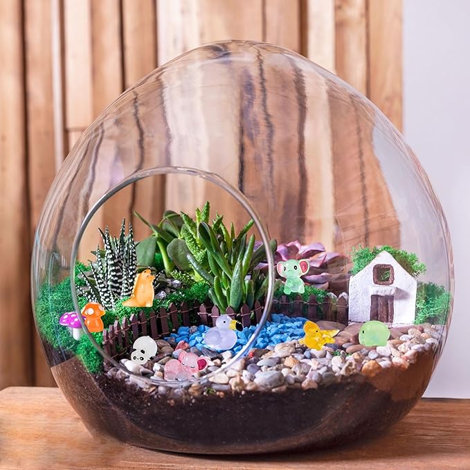 Luminous Mini Resin Animals 220 Pcs Glow in Dark to Hide Tiny Resin Animals Figurines Mini Ducks Mushroom Dinosaurs for DIY Garden Miniatures Fairy Garden Accessories