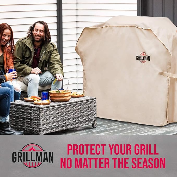 Grillman Premium Grill Cover for Outdoor Grill, BBQ Grill Cover, Rip-Proof, Waterproof, Top Heavy-Duty Large Grill Covers for Outside, Barbecue Cover & Gas Grill Covers (52" L x 26" W x 43" H, Tan)