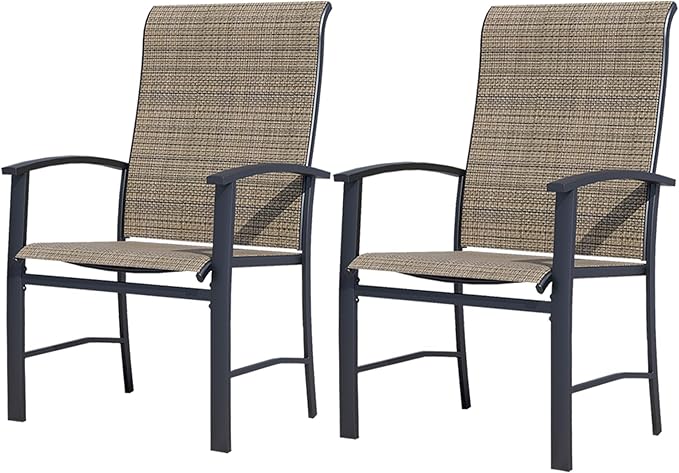 Outdoor Dining Chairs Set of 2, Stackable Patio Chairs with Metal Frame & Textilene Fabric, Perfect for Patio Garden Deck, Mocha
