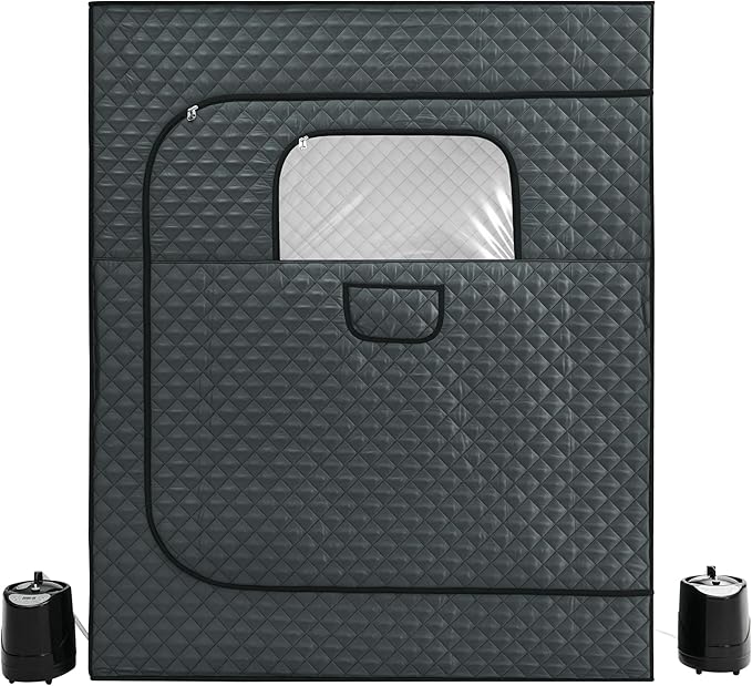 Albott 2 Person Steam Sauna for Home, Portable Sauna Tent with 3L 1500W Steamer, Extra Large Size 4.9’ x 3.3’ x 5.9’ Full Body Home Spa, Remote Control, Folding Chair, Grey