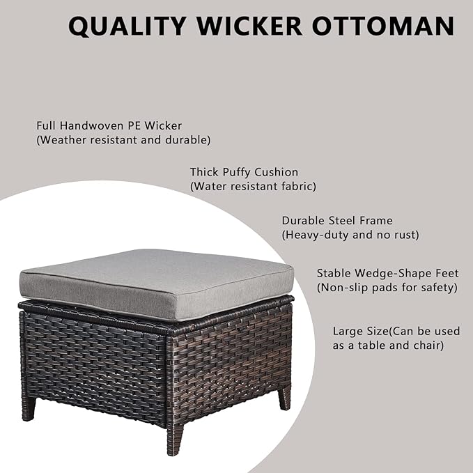 Rilyson 5 Piece Outdoor Patio Furniture Set - Rattan Wicker Patio Conversation Sets with 2 Swivel Rocker Chairs,2 Ottomans and 1 Loveseat for Outside Porch Deck Backyard(Brown/Grey)