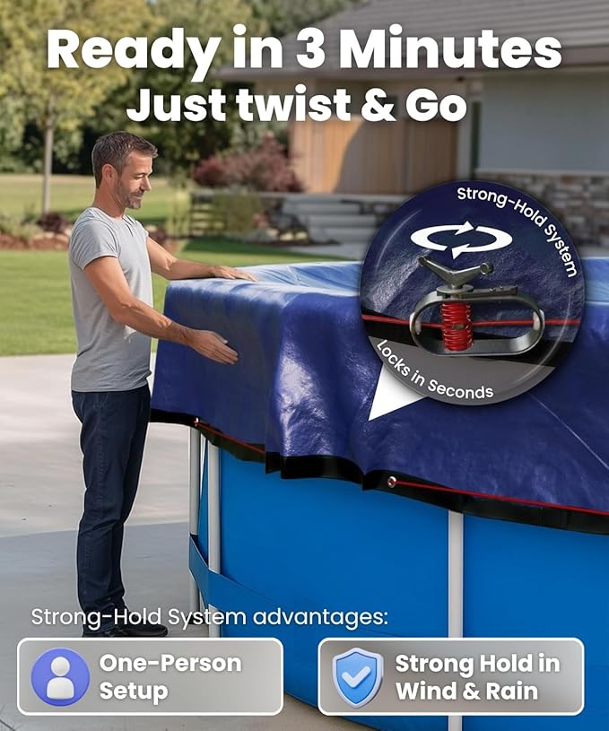 24 Ft Round Winter Pool Cover with Strong-Hold System | Triple-Layer 24 Foot Round Pool Cover for Winter & Summer | 2-in-1 24ft Pool Covers for Above Ground Pools | Cold & UV Resistant Poolcover