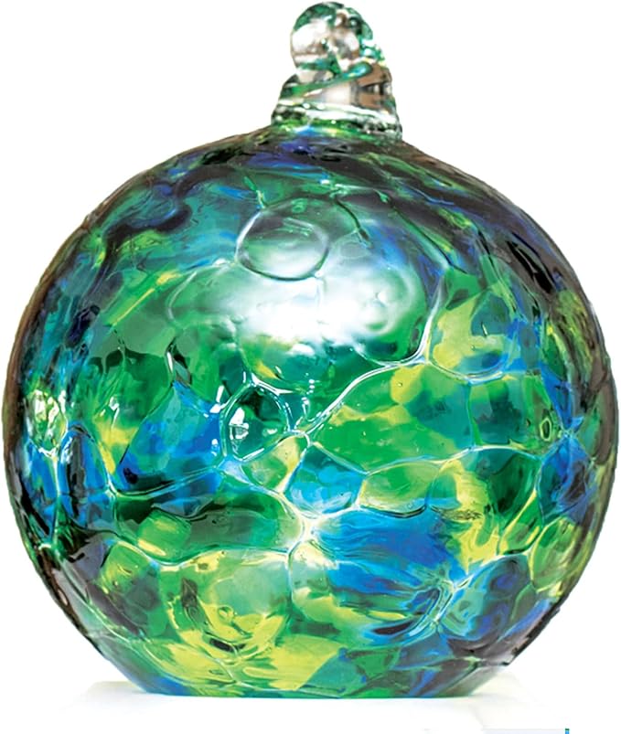Large Friendship Glass Ball Globe - Green 4.7 inch Hand Blown Handmade Hanging Garden Gazing Ball Indoor Outdoor Home Décor