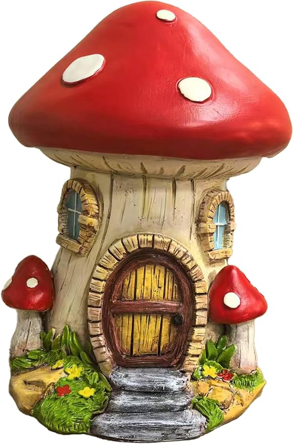 Spoontiques Mushroom House Garden Statue - Decorative Garden Statue - Colorful Home Décor for Indoor or Outdoor Use - Patio Decoration - Garden Accessory