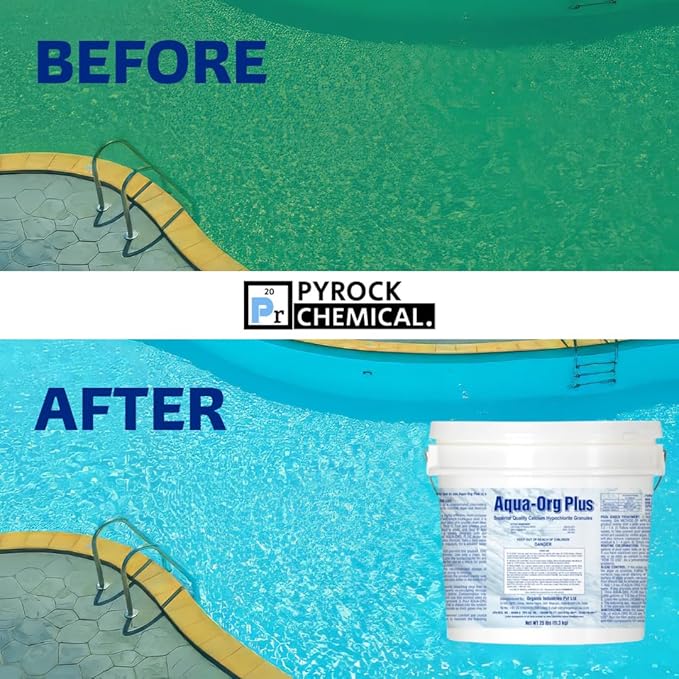Pool Shock by Aqua Org Plus - 65% Granular Cal Hypo - Swimming Pool Shock for In-Ground, Above Ground, Spas & Hot Tubs - 25 Pound Pail