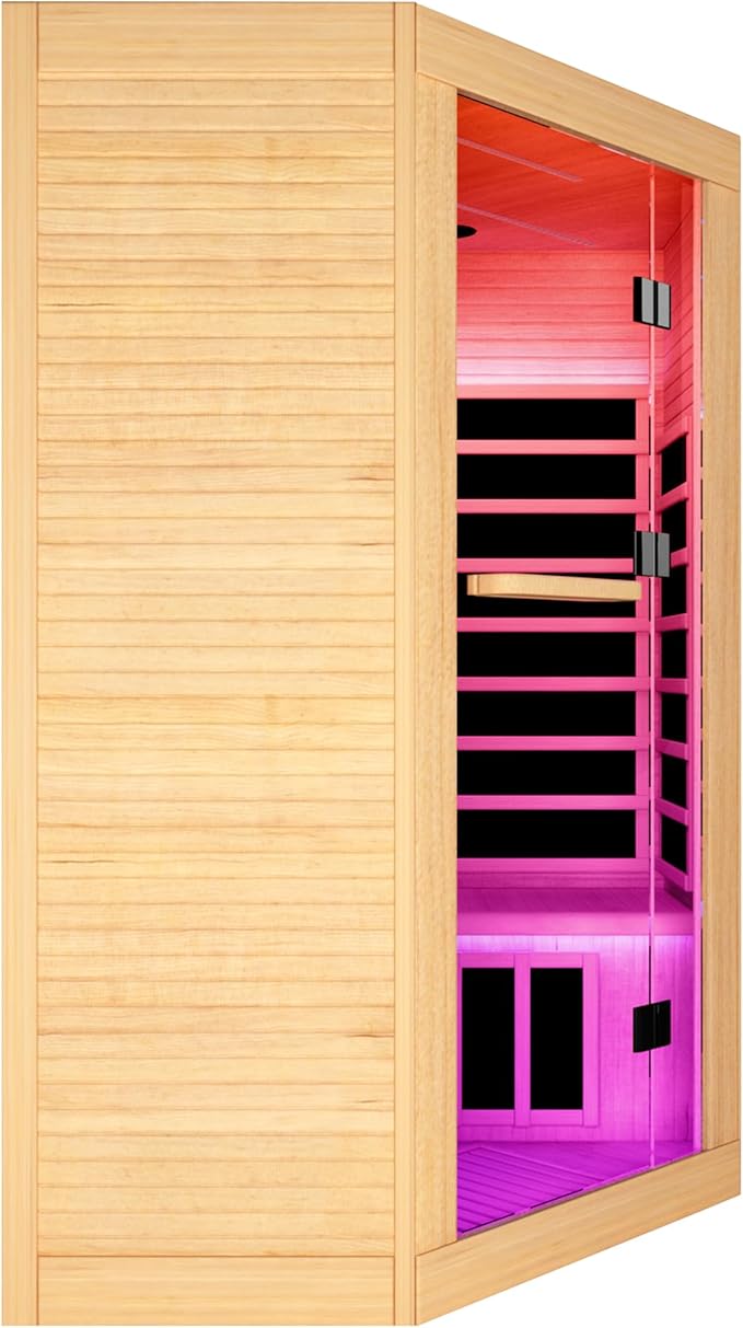 2-3 Person Sauna Corner Sauna Far Infrared Saunas Room Home Canadian Hemlock Indoor 2100W Low-EMF Dry Saunas with 7 Color Therapy 47.2 * 47.2 * 74.8inch