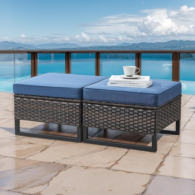 HUMMUH 5 Piece Patio Furniture Set All-Weather PE Wicker Outdoor Swivel Rocker Chairs Set of 2 with Ottomans Side Table for Patio,Porch,Garden,Backyard