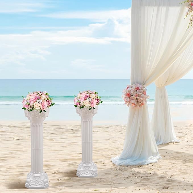 Roman Column Pedestal, Plastic White Columns for Weddings Indoor/Outdoor Roman Pillar Stand for Table Sculptures, Vase, Garden Decor (2PCS, 10.6 x 34.6 Inch Round)
