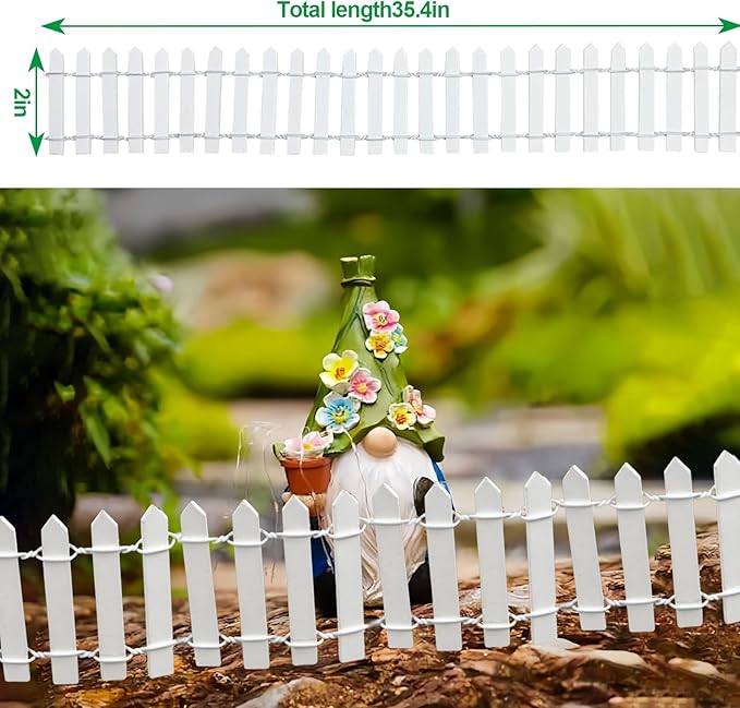 2Pcs Miniature Fairy Garden Fence,DIY Wood Picket Fence Mini Ornament,Home Garden Plant Pot DIY Diorama Project (White,1.96"x 35.4")